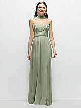 Front View Thumbnail - Sage Strapless Pleated Surplice Chiffon Maxi Dress with A-Line Skirt