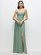 Alt View 1 Thumbnail - Seagrass Strapless Pleated Surplice Chiffon Maxi Dress with A-Line Skirt