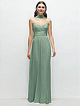 Front View Thumbnail - Seagrass Strapless Pleated Surplice Chiffon Maxi Dress with A-Line Skirt