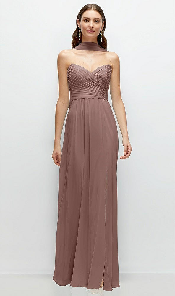 Front View - Sienna Strapless Pleated Surplice Chiffon Maxi Dress with A-Line Skirt