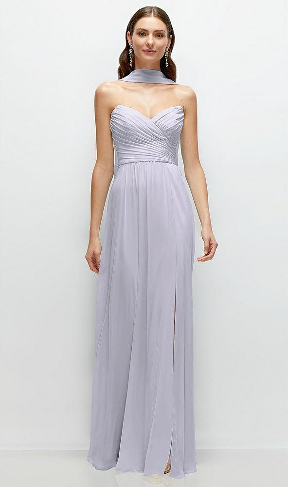 Front View - Silver Dove Strapless Pleated Surplice Chiffon Maxi Dress with A-Line Skirt