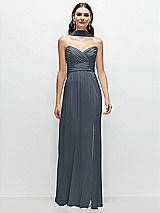 Front View Thumbnail - Silverstone Strapless Pleated Surplice Chiffon Maxi Dress with A-Line Skirt