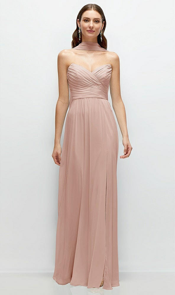 Front View - Toasted Sugar Strapless Pleated Surplice Chiffon Maxi Dress with A-Line Skirt