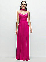 Front View Thumbnail - Think Pink Strapless Pleated Surplice Chiffon Maxi Dress with A-Line Skirt