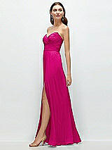 Side View Thumbnail - Think Pink Strapless Pleated Surplice Chiffon Maxi Dress with A-Line Skirt