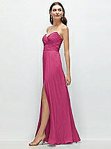 Side View Thumbnail - Tea Rose Strapless Pleated Surplice Chiffon Maxi Dress with A-Line Skirt