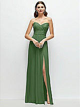 Alt View 1 Thumbnail - Vineyard Green Strapless Pleated Surplice Chiffon Maxi Dress with A-Line Skirt