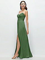 Side View Thumbnail - Vineyard Green Strapless Pleated Surplice Chiffon Maxi Dress with A-Line Skirt