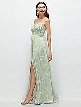 Side View Thumbnail - Vintage Primrose Sage Strapless Pleated Surplice Chiffon Maxi Dress with A-Line Skirt