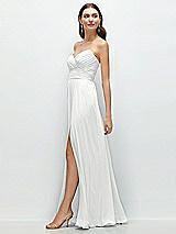 Side View Thumbnail - White Strapless Pleated Surplice Chiffon Maxi Dress with A-Line Skirt