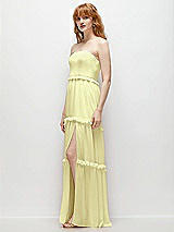 Side View Thumbnail - Butter Yellow Strapless Chiffon Maxi Dress with Tiered Micro Ruffle Full Skirt