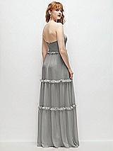 Rear View Thumbnail - Chelsea Gray Strapless Chiffon Maxi Dress with Tiered Micro Ruffle Full Skirt