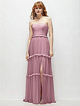 Front View Thumbnail - Dusty Pink Strapless Chiffon Maxi Dress with Tiered Micro Ruffle Full Skirt