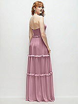 Rear View Thumbnail - Dusty Pink Strapless Chiffon Maxi Dress with Tiered Micro Ruffle Full Skirt