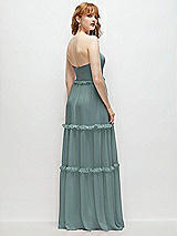 Rear View Thumbnail - Icelandic Strapless Chiffon Maxi Dress with Tiered Micro Ruffle Full Skirt