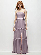 Front View Thumbnail - Lilac Dusk Strapless Chiffon Maxi Dress with Tiered Micro Ruffle Full Skirt