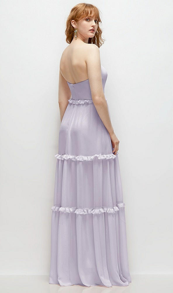 Back View - Moondance Strapless Chiffon Maxi Dress with Tiered Micro Ruffle Full Skirt