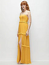 Side View Thumbnail - NYC Yellow Strapless Chiffon Maxi Dress with Tiered Micro Ruffle Full Skirt