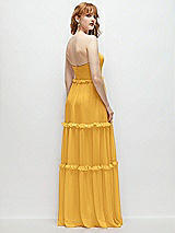 Rear View Thumbnail - NYC Yellow Strapless Chiffon Maxi Dress with Tiered Micro Ruffle Full Skirt