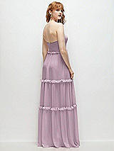 Rear View Thumbnail - Suede Rose Strapless Chiffon Maxi Dress with Tiered Micro Ruffle Full Skirt