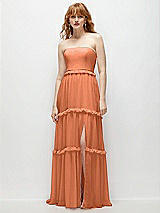 Front View Thumbnail - Sweet Melon Strapless Chiffon Maxi Dress with Tiered Micro Ruffle Full Skirt