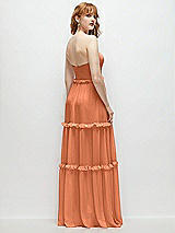 Rear View Thumbnail - Sweet Melon Strapless Chiffon Maxi Dress with Tiered Micro Ruffle Full Skirt