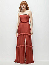 Front View Thumbnail - Amber Sunset Strapless Chiffon Maxi Dress with Tiered Micro Ruffle Full Skirt