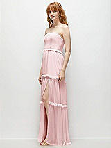 Side View Thumbnail - Ballet Pink Strapless Chiffon Maxi Dress with Tiered Micro Ruffle Full Skirt