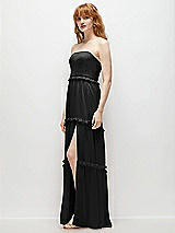 Side View Thumbnail - Black Strapless Chiffon Maxi Dress with Tiered Micro Ruffle Full Skirt