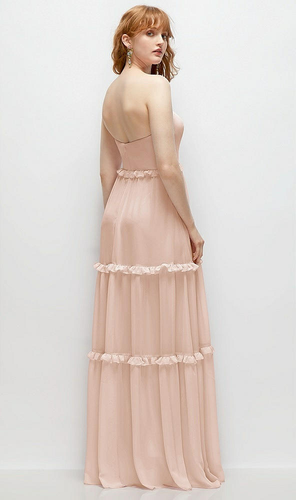 Back View - Cameo Strapless Chiffon Maxi Dress with Tiered Micro Ruffle Full Skirt