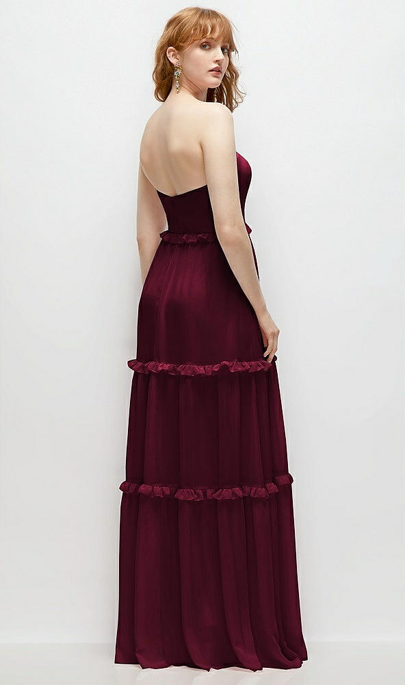 Back View - Cabernet Strapless Chiffon Maxi Dress with Tiered Micro Ruffle Full Skirt