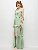 Side View Thumbnail - Celadon Strapless Chiffon Maxi Dress with Tiered Micro Ruffle Full Skirt