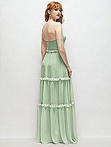 Rear View Thumbnail - Celadon Strapless Chiffon Maxi Dress with Tiered Micro Ruffle Full Skirt