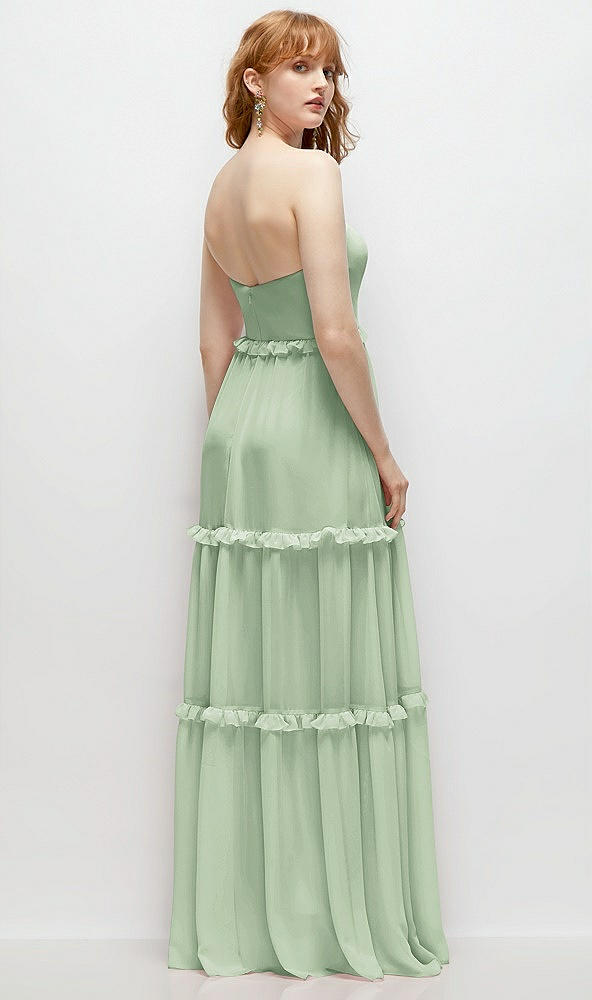 Back View - Celadon Strapless Chiffon Maxi Dress with Tiered Micro Ruffle Full Skirt