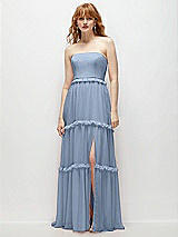 Front View Thumbnail - Cloudy Strapless Chiffon Maxi Dress with Tiered Micro Ruffle Full Skirt