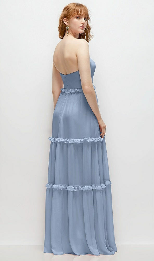 Back View - Cloudy Strapless Chiffon Maxi Dress with Tiered Micro Ruffle Full Skirt