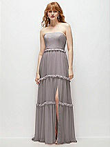 Front View Thumbnail - Cashmere Gray Strapless Chiffon Maxi Dress with Tiered Micro Ruffle Full Skirt