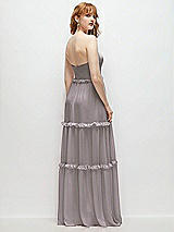 Rear View Thumbnail - Cashmere Gray Strapless Chiffon Maxi Dress with Tiered Micro Ruffle Full Skirt