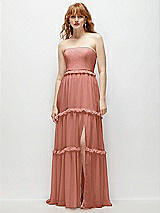 Front View Thumbnail - Desert Rose Strapless Chiffon Maxi Dress with Tiered Micro Ruffle Full Skirt