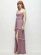 Side View Thumbnail - Dusty Rose Strapless Chiffon Maxi Dress with Tiered Micro Ruffle Full Skirt