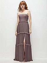 Front View Thumbnail - French Truffle Strapless Chiffon Maxi Dress with Tiered Micro Ruffle Full Skirt