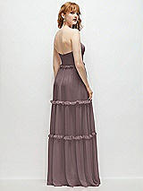 Rear View Thumbnail - French Truffle Strapless Chiffon Maxi Dress with Tiered Micro Ruffle Full Skirt