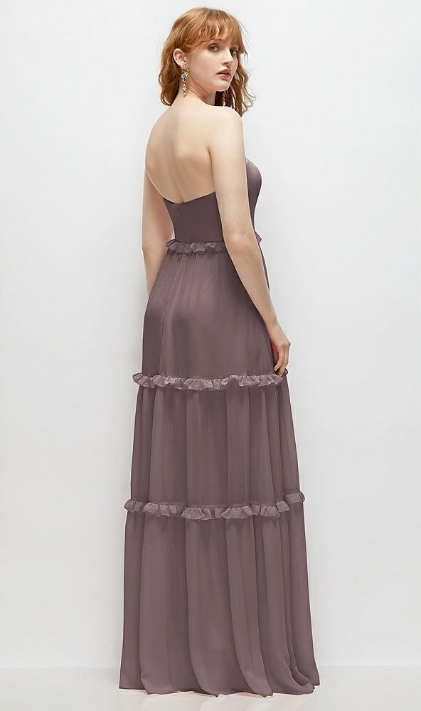 Back View - French Truffle Strapless Chiffon Maxi Dress with Tiered Micro Ruffle Full Skirt