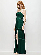 Side View Thumbnail - Hunter Green Strapless Chiffon Maxi Dress with Tiered Micro Ruffle Full Skirt