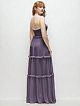 Rear View Thumbnail - Lavender Strapless Chiffon Maxi Dress with Tiered Micro Ruffle Full Skirt