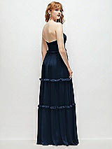 Rear View Thumbnail - Midnight Navy Strapless Chiffon Maxi Dress with Tiered Micro Ruffle Full Skirt