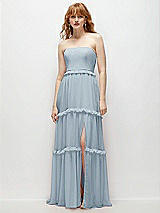 Front View Thumbnail - Mist Strapless Chiffon Maxi Dress with Tiered Micro Ruffle Full Skirt