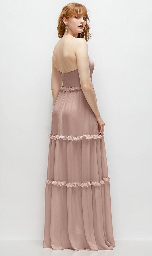 Back View - Neu Nude Strapless Chiffon Maxi Dress with Tiered Micro Ruffle Full Skirt