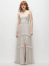 Front View Thumbnail - Oyster Strapless Chiffon Maxi Dress with Tiered Micro Ruffle Full Skirt