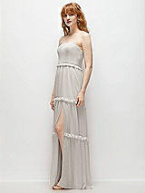 Side View Thumbnail - Oyster Strapless Chiffon Maxi Dress with Tiered Micro Ruffle Full Skirt